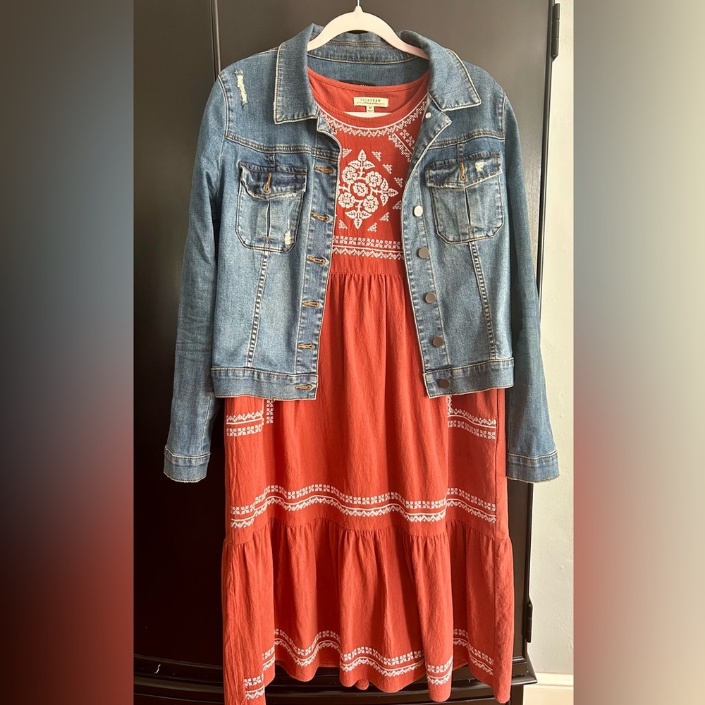 Medium Polagram Boho Terracotta Midi Dress with Pockets and Embroidered accents - Picture 2 of 5